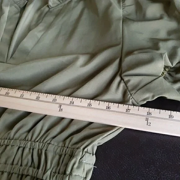 NWT Entro Olive Green Tiered Maxi Dress Sz L Puff Sleeve V-Neck Boho Cottagecore - Picture 12 of 14